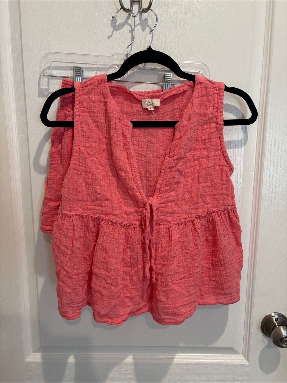 Elan Coral Pink Gauze Swim Coverup with Front Tie and Shorts